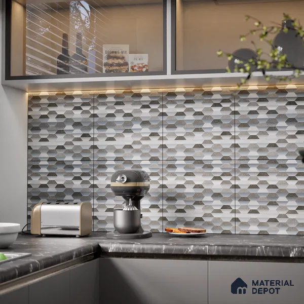Geometric Wall & Floor Tile TL 07237 F Alpi 8004 GLM (Silver) 1 ft x 1 ft Ceramic Matte Finish - 9 mm  | 2 mm Spacer is Mandatory | Please Expect a Slight Variation of Pattern (Sample)
